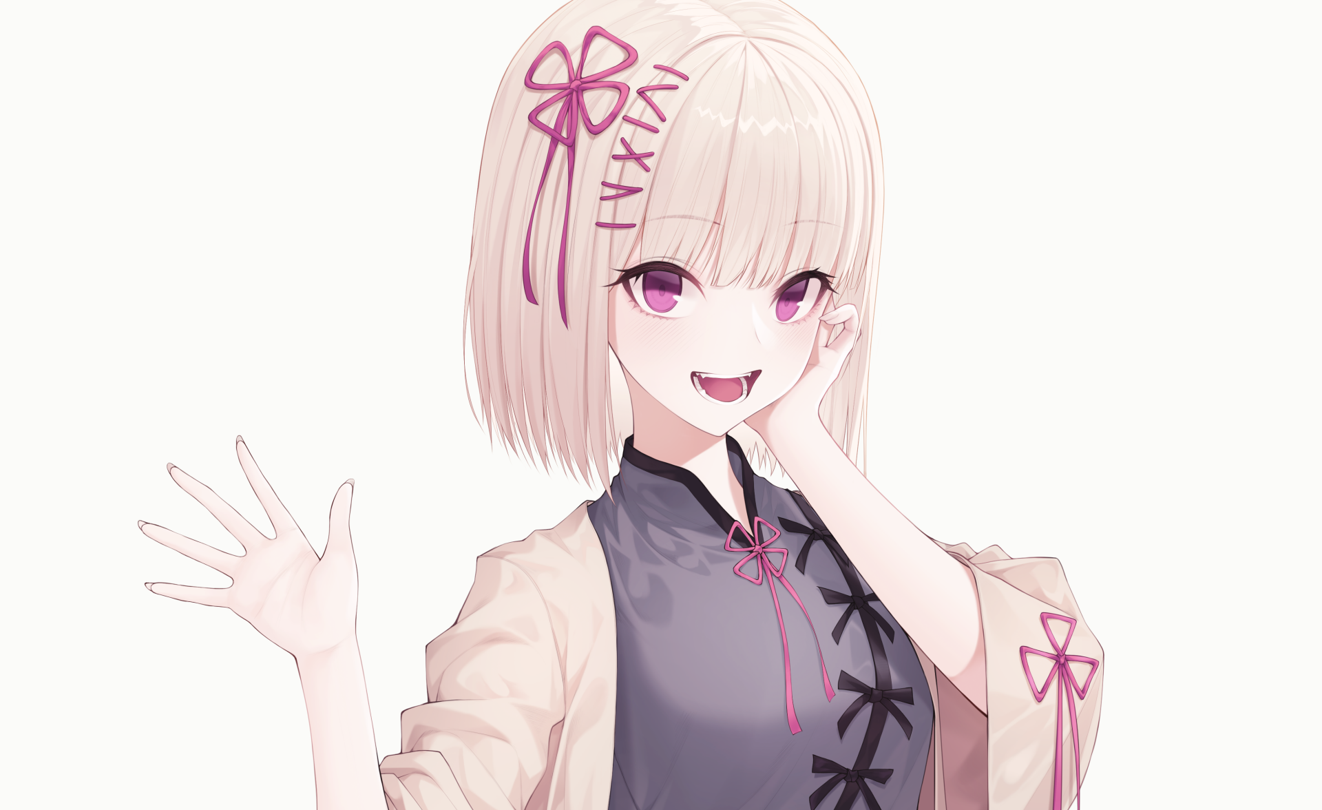 Anime-style original character with blonde hair and striking purple eyes, shown in vibrant 4K Ultra HD detail against a light background.