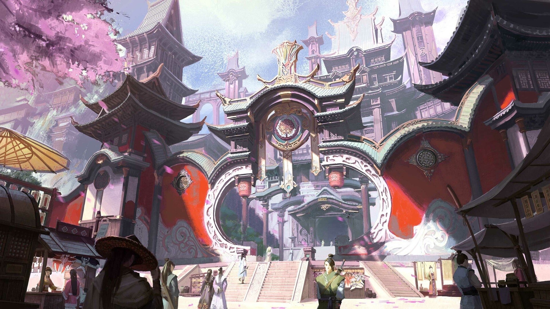 Gateway to the Celestial Pagoda — Oriental Fantasy Market (HD Wallpaper ...