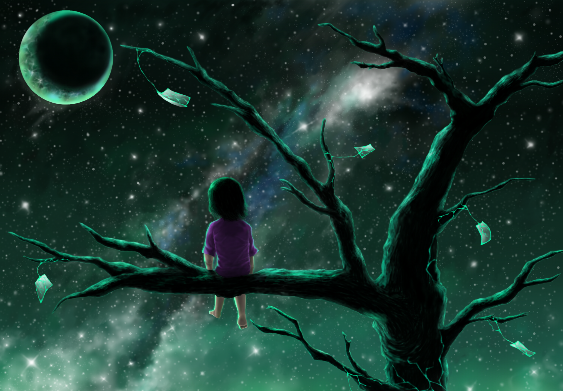 Download Full Moon Night Branch Little Girl Fantasy Child HD Wallpaper by vV-ave