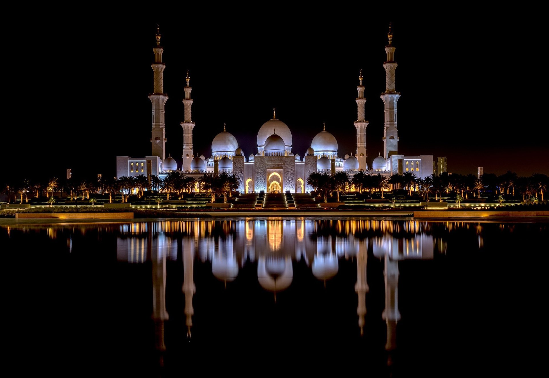 Download Dome Architecture Reflection Night Mosque United Arab Emirates