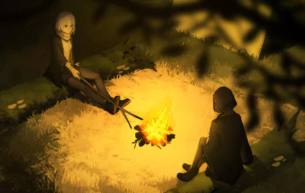 resting campfire Anime Original HD Desktop Wallpaper | Background Image