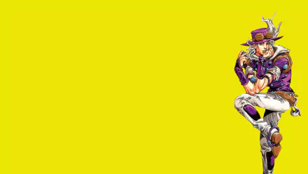 HD PC desktop wallpaper featuring a vibrant yellow background with a detailed anime character from JoJo's Bizarre Adventure positioned on the right.