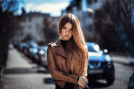 depth of field redhead jacket woman model HD Desktop Wallpaper | Background Image