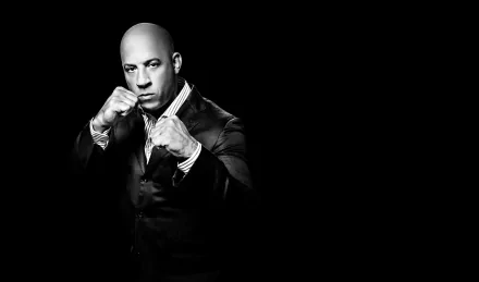American actor bald Black & White suit Celebrity Vin Diesel HD Desktop Wallpaper | Background Image