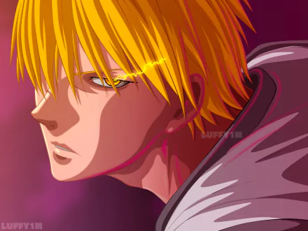 Close-up of Ryōta Kise (Kuroko's Basketball), golden-haired anime character with an intense gaze — 2K Quad HD PC desktop wallpaper/background.