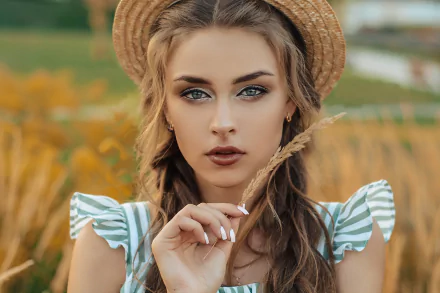 Alina Stanislavskaya face depth of field blue eyes lipstick woman model HD Desktop Wallpaper | Background Image