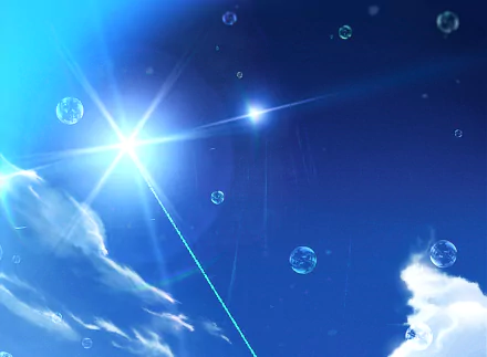 HD anime-style sky with glowing stars, scattered bubbles, and soft clouds, designed as a vibrant PC desktop wallpaper background.