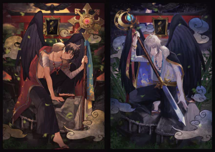 grey hair blue eyes yellow eyes brown hair Anime angel anime angel HD Desktop Wallpaper | Background Image