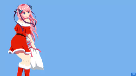 Nino Nakano from the anime The Quintessential Quintuplets in a festive red outfit, featured in a 4K Ultra HD PC desktop wallpaper with a blue background.