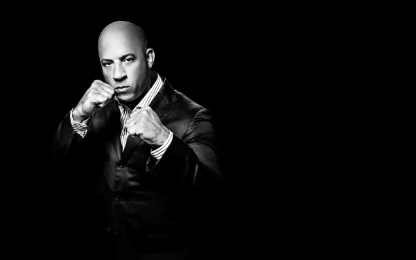 American actor bald Black & White suit Celebrity Vin Diesel HD Desktop Wallpaper | Background Image