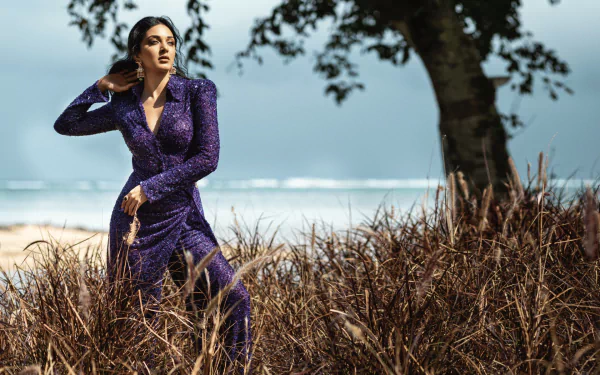 black hair purple dress Bollywood actress Indian Celebrity Kiara Advani HD Desktop Wallpaper | Background Image