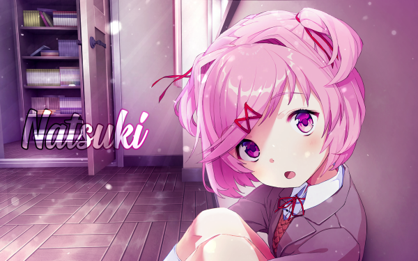 Video Game Doki Doki Literature Club! Natsuki Pink Hair Pink Eyes HD Wallpaper | Background Image