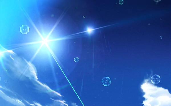 HD anime-style sky with glowing stars, scattered bubbles, and soft clouds, designed as a vibrant PC desktop wallpaper background.