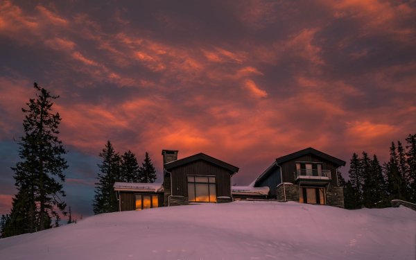 Photography Sunset House Winter Snow HD Wallpaper | Background Image