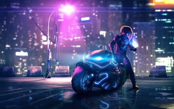 Sci Fi Cyberpunk Night Motorcycle Vehicle Futuristic HD Wallpaper | Background Image