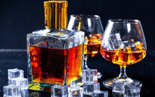 Food Brandy Glass Bottle Ice Cube Drink Alcohol HD Wallpaper | Background Image