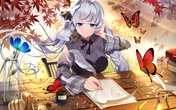 Anime Azur Lane Long Hair Blue Eyes Butterfly Flower HD Wallpaper | Background Image