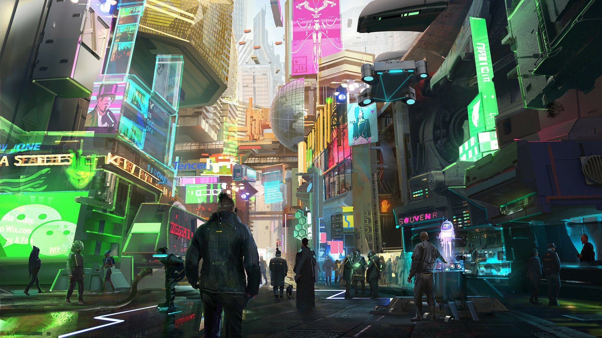 Download Hologram Street Sci Fi Cyberpunk HD Wallpaper by Liang Mark