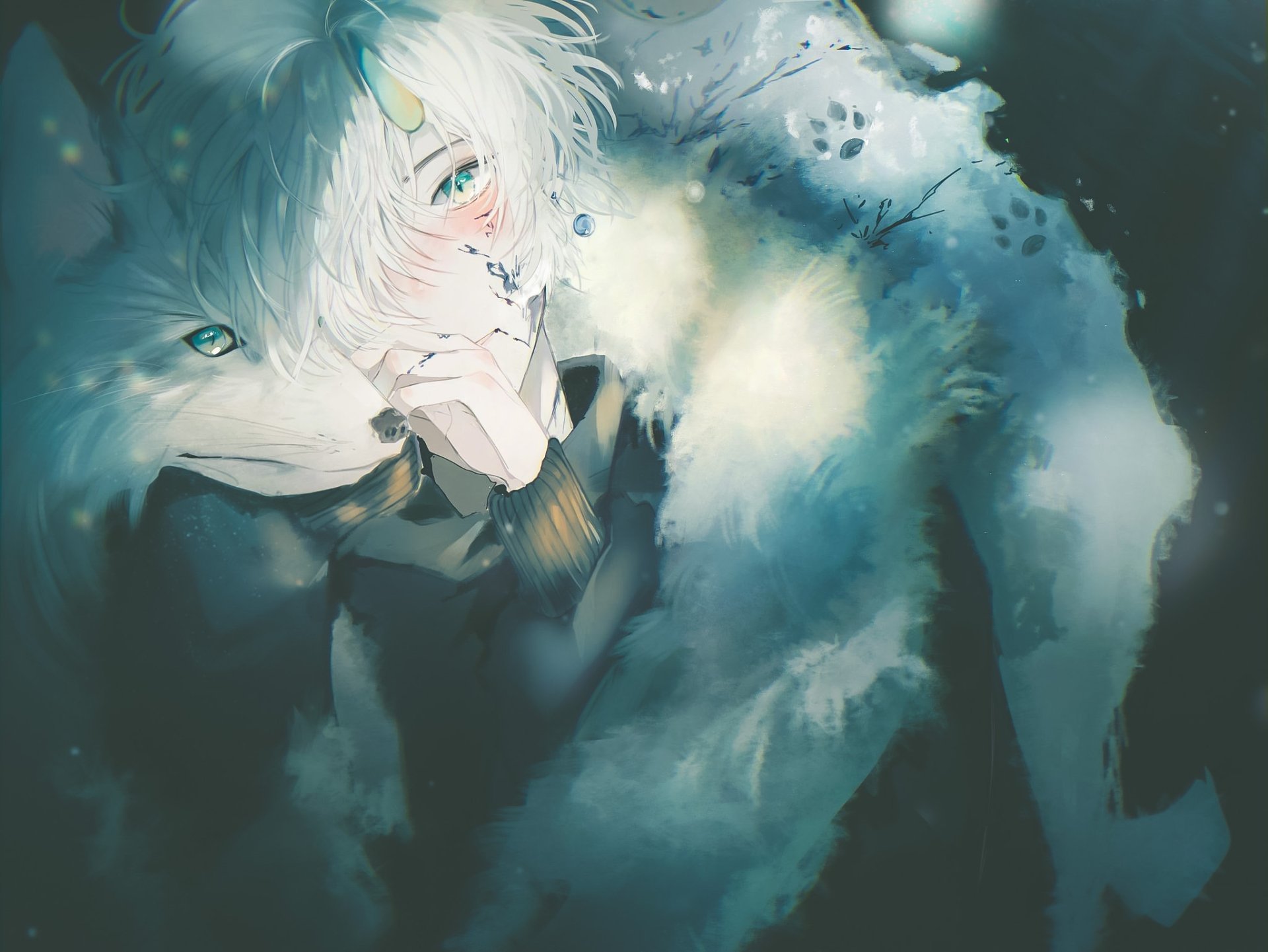 white wolf anime boy