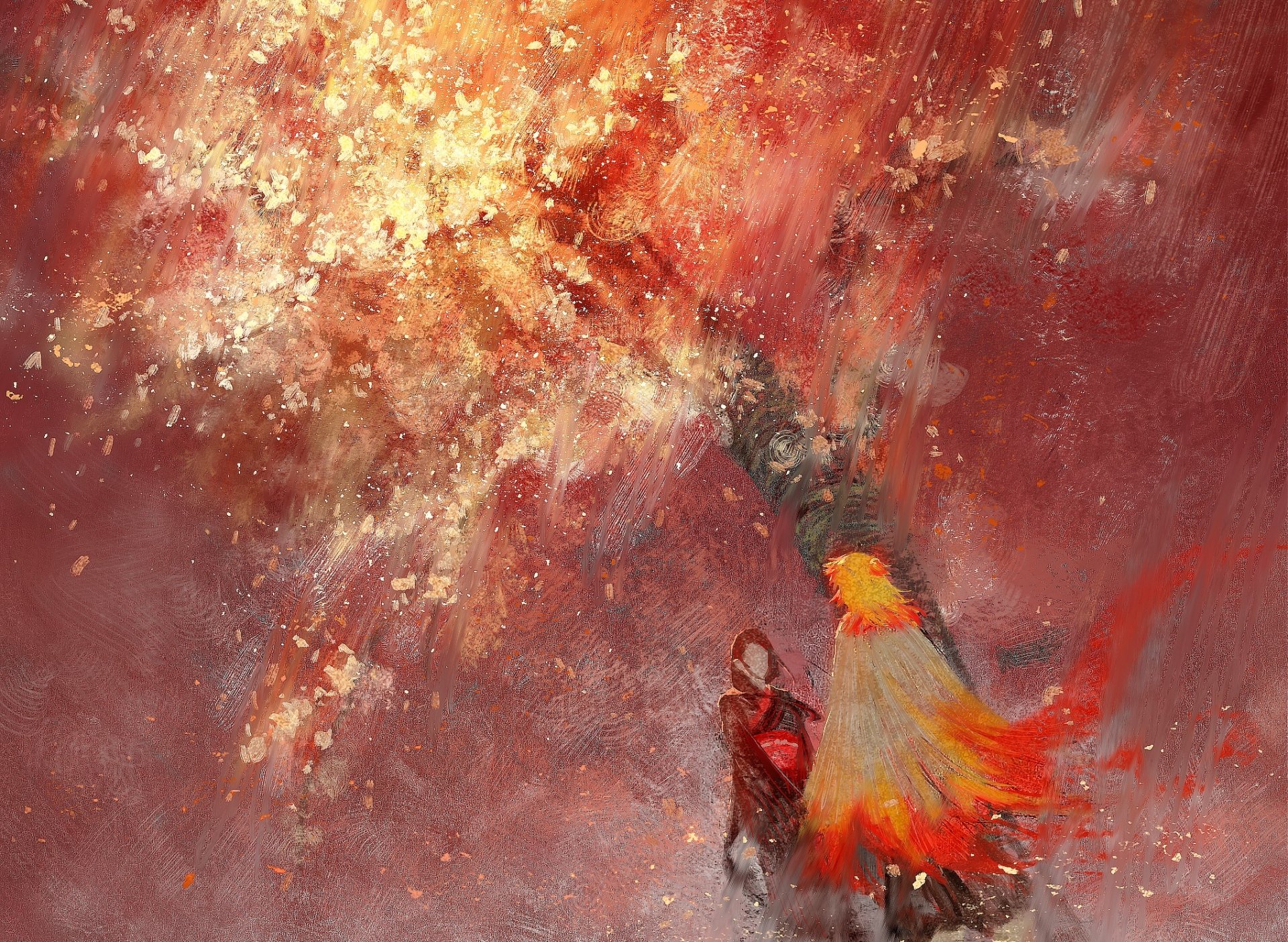 HD anime desktop wallpaper featuring Kyojuro Rengoku from Demon Slayer: Kimetsu no Yaiba, depicted with dynamic flames and vibrant fiery colors.