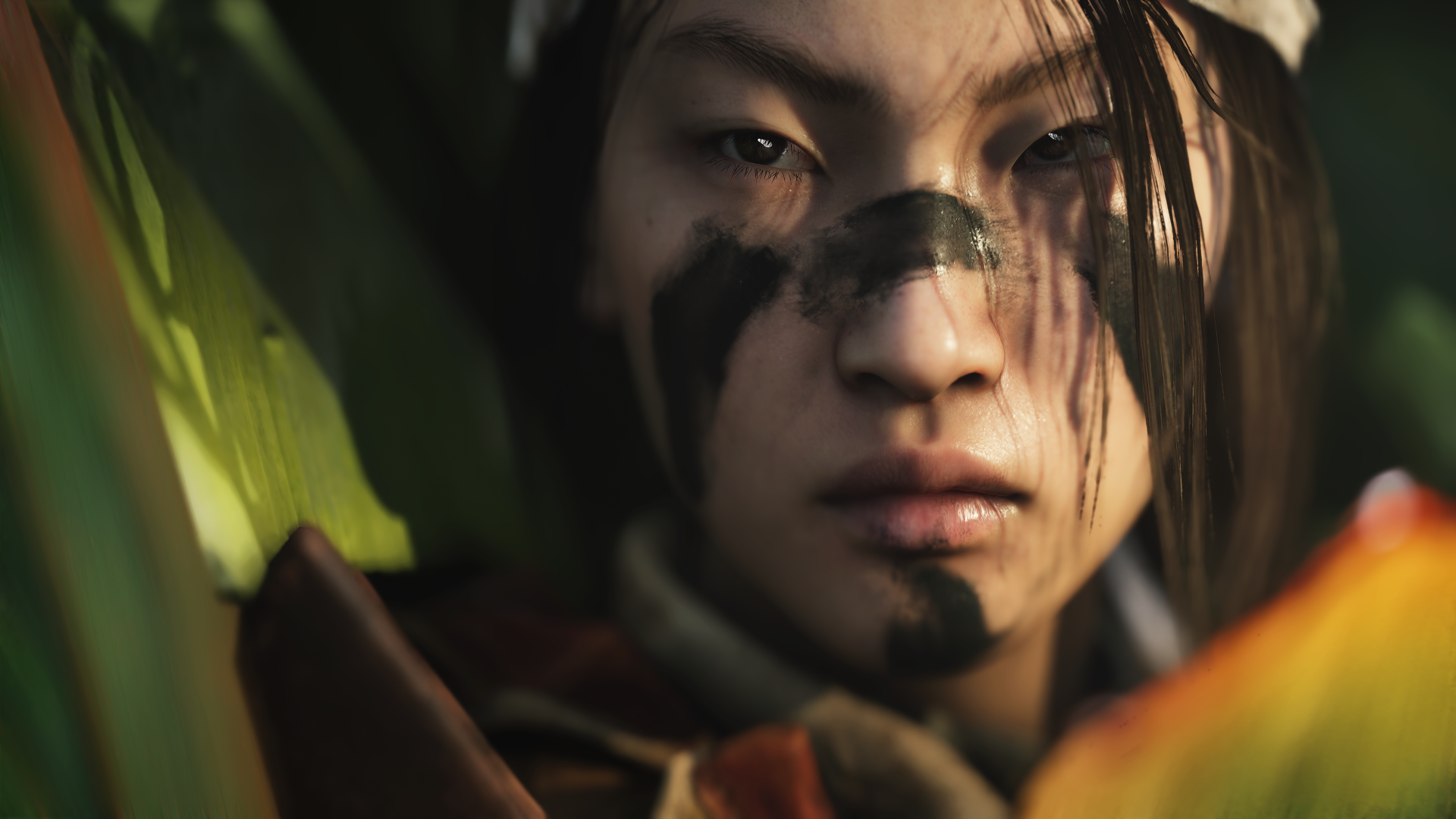 Close-up of a character with war paint from Battlefield V, shown in vivid 4K Ultra HD detail, designed as a PC desktop wallpaper and background.