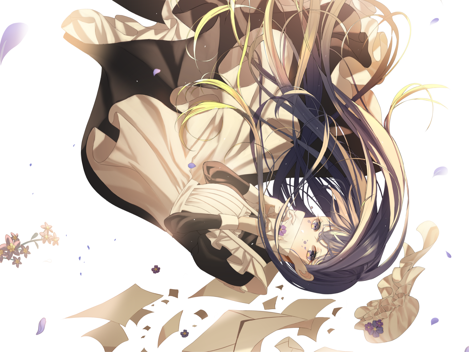 Download Flower Letter Purple Hair Purple Eyes Falling Anime Original HD Wallpaper by Pewn.V