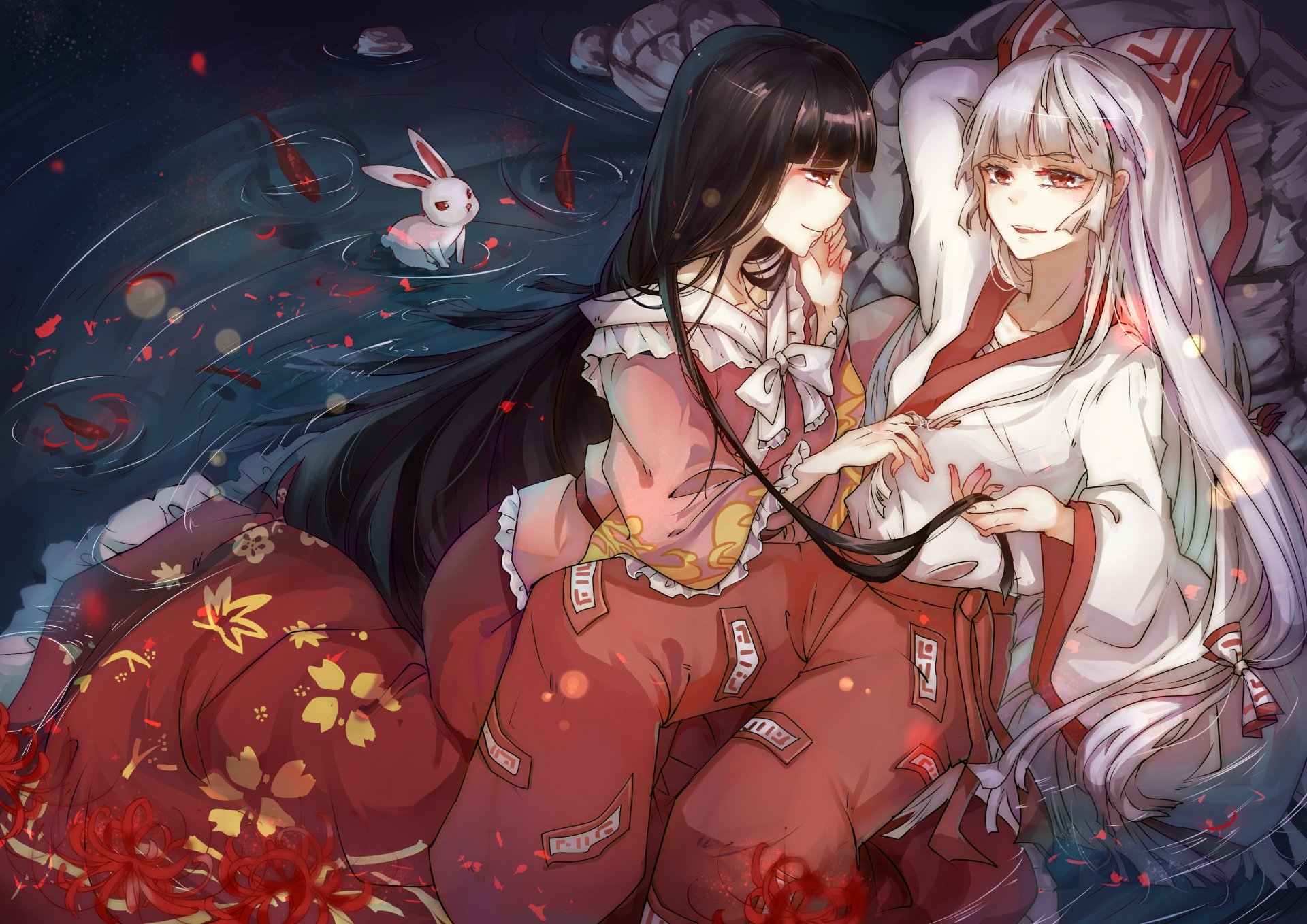 Download Kaguya Houraisan Fujiwara No Mokou Anime Touhou HD Wallpaper by 愛麗