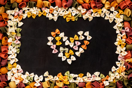  Butterfly (farfalle) pasta arranged in a heart shape