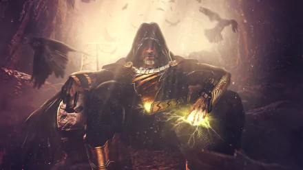 Dwayne Johnson as Black Adam from DC Comics, depicted in a dark, powerful pose with glowing energy, featured in a 4K Ultra HD movie-inspired desktop wallpaper.
