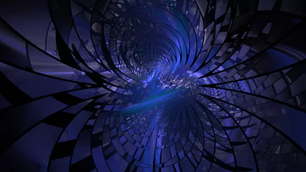 Abstract blue digital tunnel with swirling geometric shapes, rendered in 4K Ultra HD for a striking PC desktop wallpaper and background.