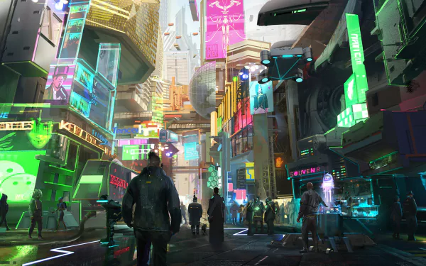 hologram street Sci Fi cyberpunk HD Desktop Wallpaper | Background Image