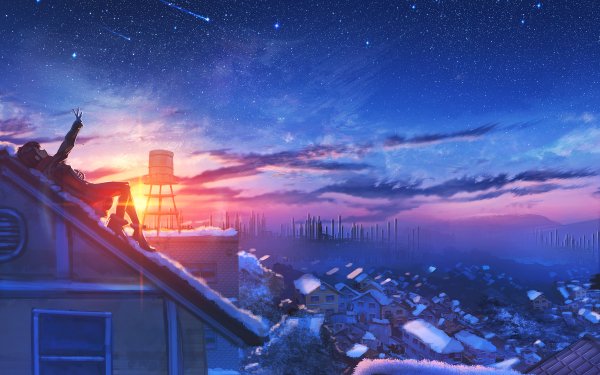 Anime Original Sunset Sky Starry Sky HD Wallpaper | Background Image