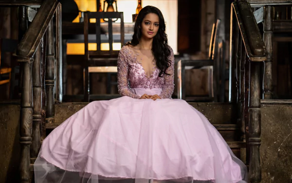 long hair black hair pink dress Bollywood actress Indian model Celebrity Shanvi Srivastava HD Desktop Wallpaper | Background Image