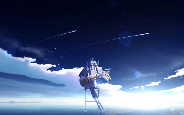 Anime Music Guitar Starry Sky Shooting Star Chair HD Wallpaper | Background Image