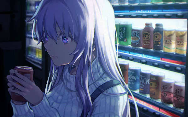 vending machine white hair purple eyes Anime Original HD Desktop Wallpaper | Background Image