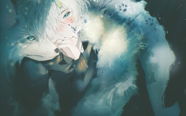 Anime Original Green Eyes White Hair Wolf HD Wallpaper | Background Image