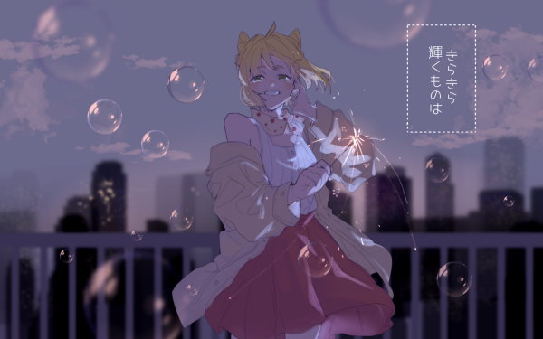 Anime Girl Blonde Fireworks Bubble HD Wallpaper | Background Image