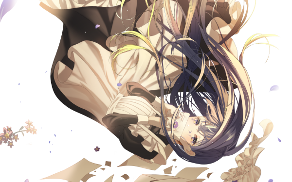 Anime Original Falling Purple Eyes Purple Hair Letter Flower HD Wallpaper | Background Image
