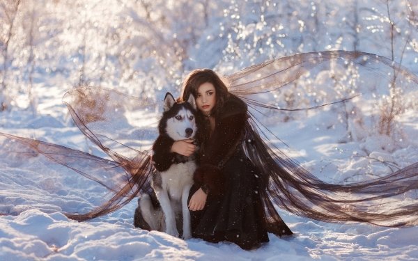 Women Model Winter Snow Dog Husky HD Wallpaper | Background Image