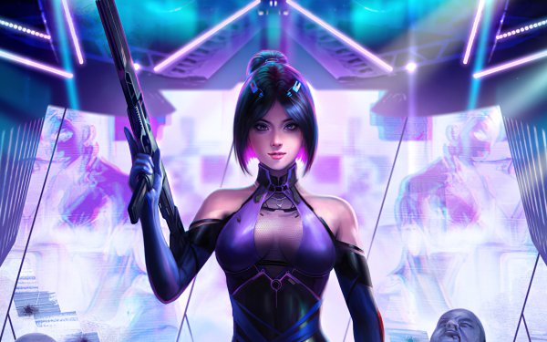 Sci Fi Women Warrior Woman Warrior Weapon Short Hair Futuristic Black Hair HD Wallpaper | Background Image