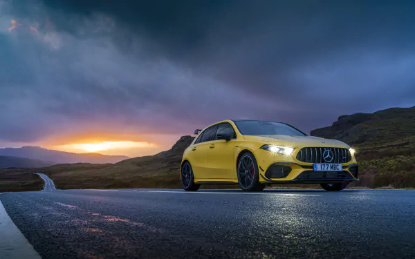 yellow car car hatchback Mercedes-Benz vehicle Mercedes-Benz AMG A45 HD Desktop Wallpaper | Background Image