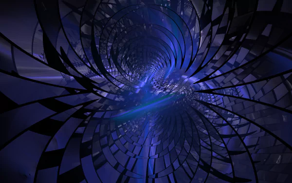 Abstract blue digital tunnel with swirling geometric shapes, rendered in 4K Ultra HD for a striking PC desktop wallpaper and background.