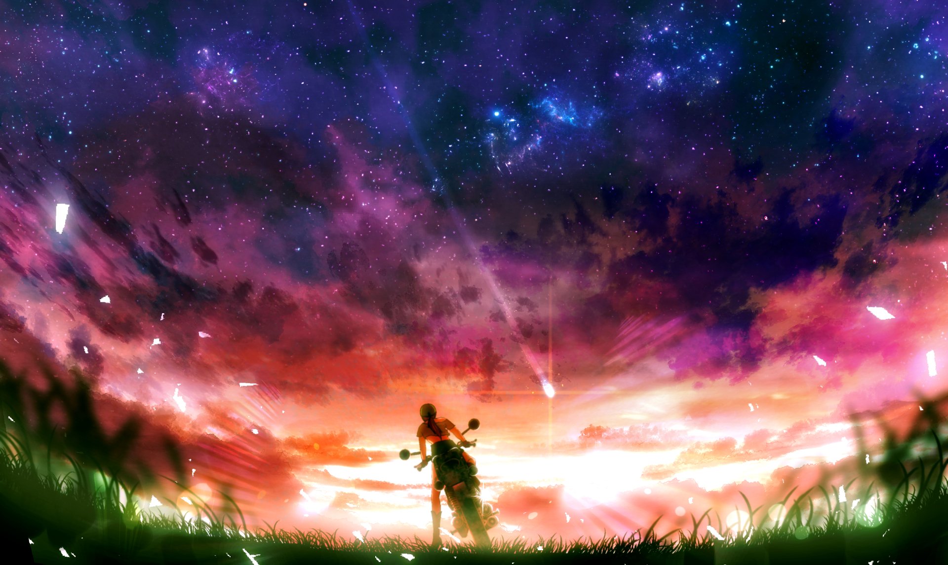 Download Starry Sky Shooting Star Motorcycle Anime Sky HD Wallpaper by ワベマ