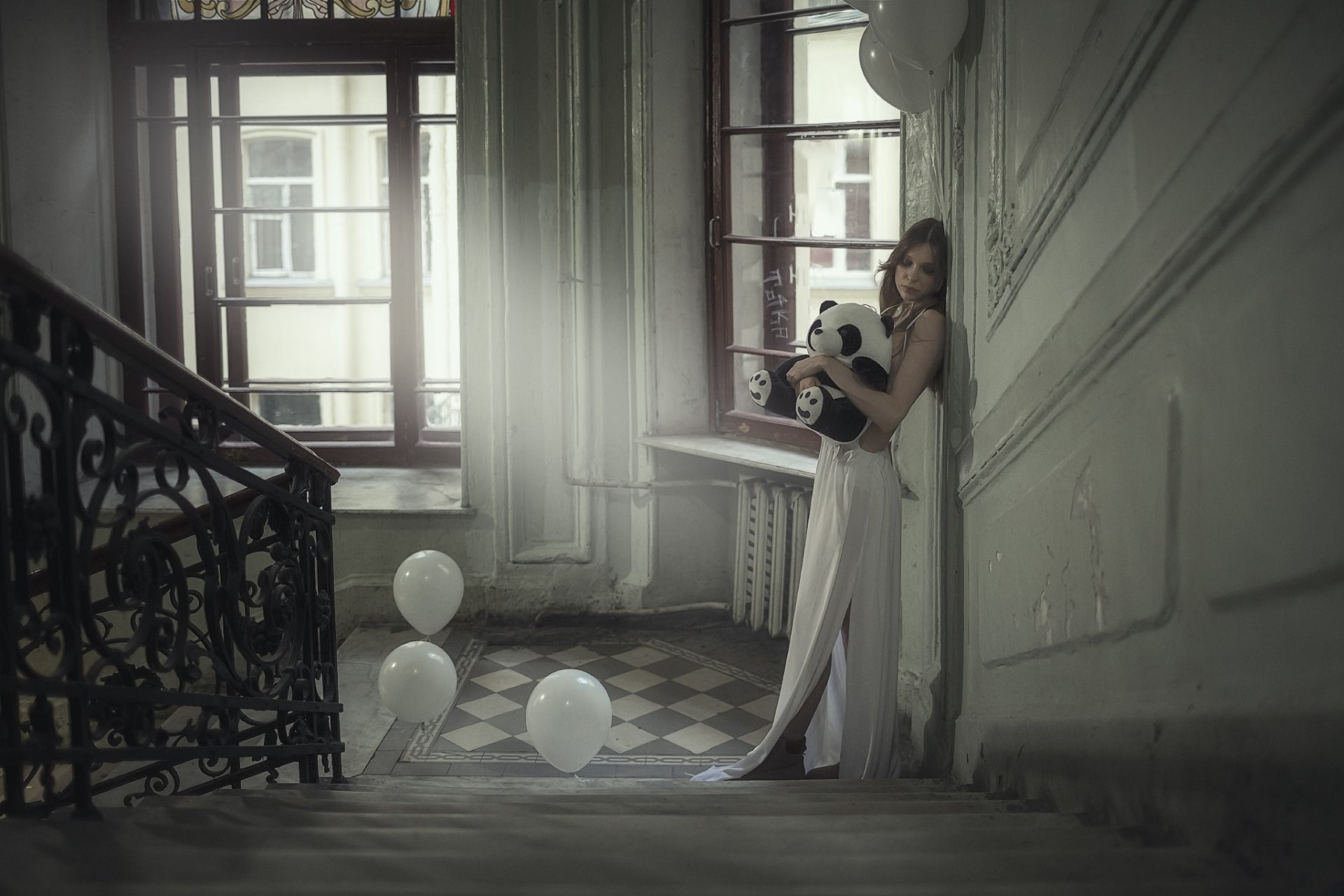 Download Stuffed Animal White Dress Model Woman Mood HD Wallpaper by Anna Shuvalova