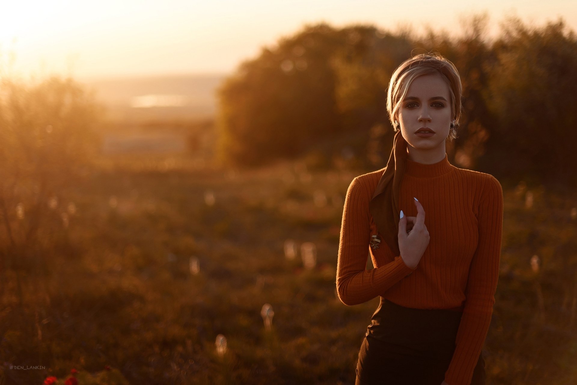 Download Depth Of Field Short Hair Woman Model HD Wallpaper by Denis Lankin