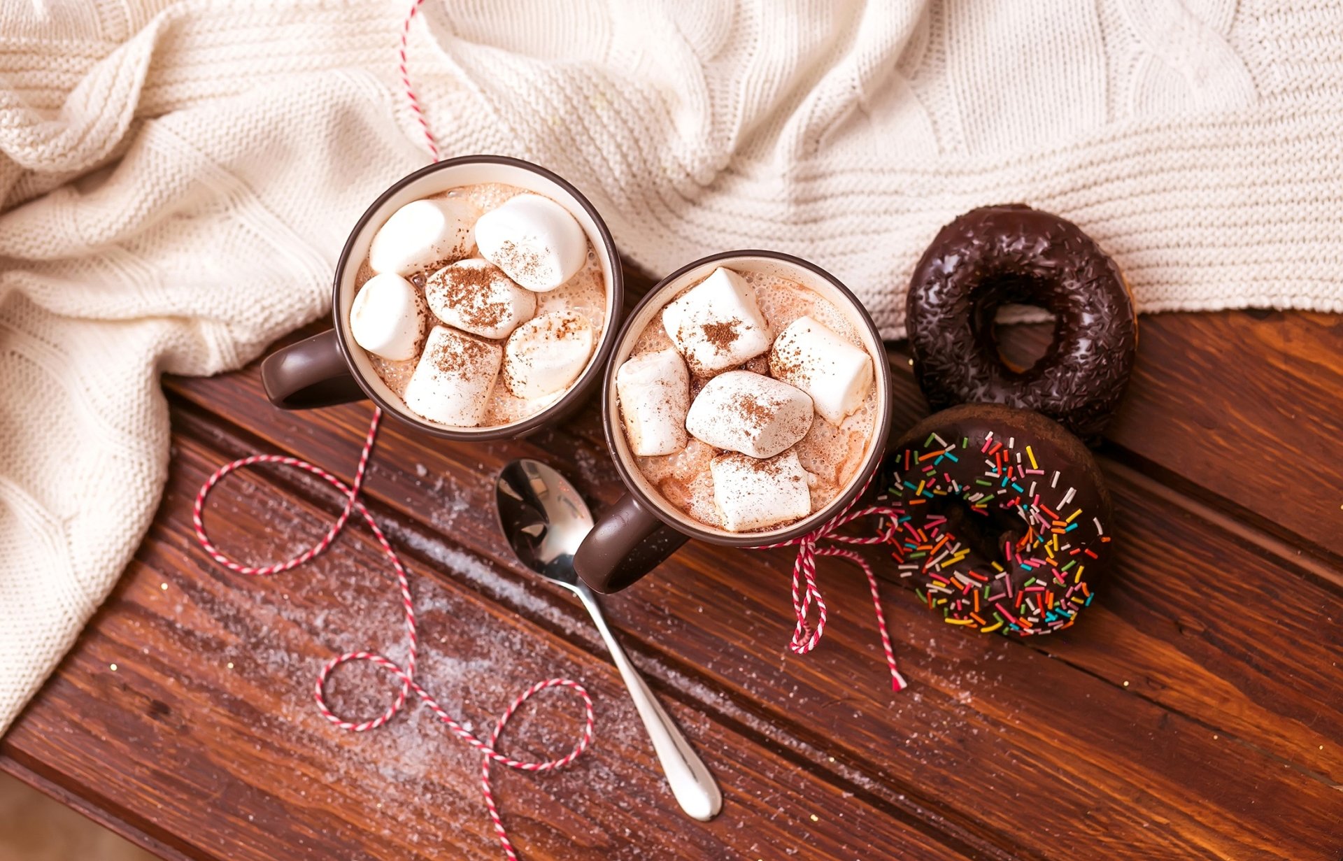 Download Still Life Cup Marshmallow Doughnut Food Hot Chocolate HD Wallpaper