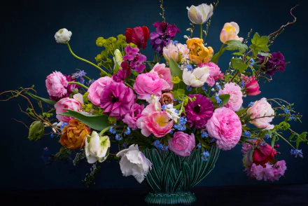  Colorful Flowers in Glass Vase