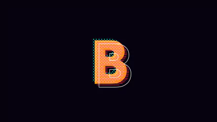Abstract alphabet B in orange and teal halftone with layered shadow on black, 4K Ultra HD PC desktop wallpaper/background.