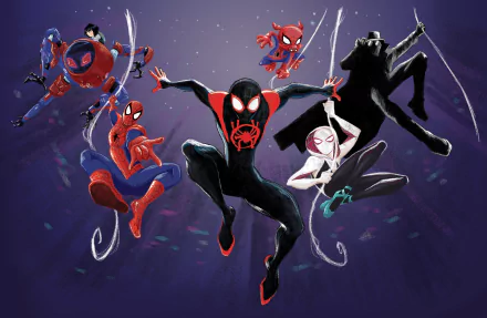 Peni Parker Spider-Gwen Spider-Man Noir Spider-Ham Miles Morales movie Spider-Man: Into The Spider-Verse HD Desktop Wallpaper | Background Image
