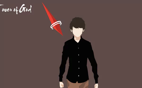 Minimalist 8K Ultra HD PC wallpaper of Twenty-Fifth Baam from the anime Tower of God, featuring a faceless character with a red arrow above his head.